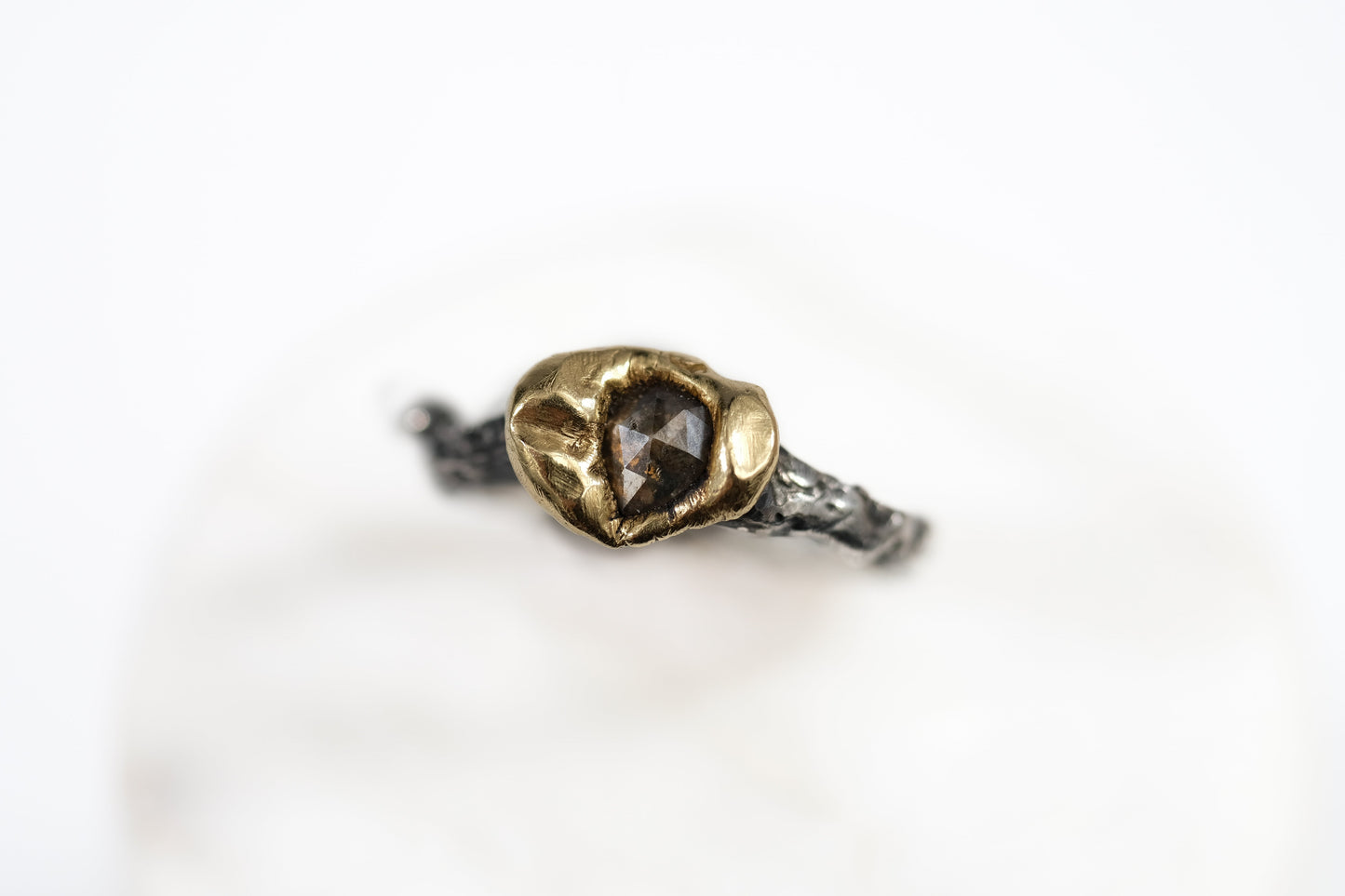 Large gold nugget diamond ring