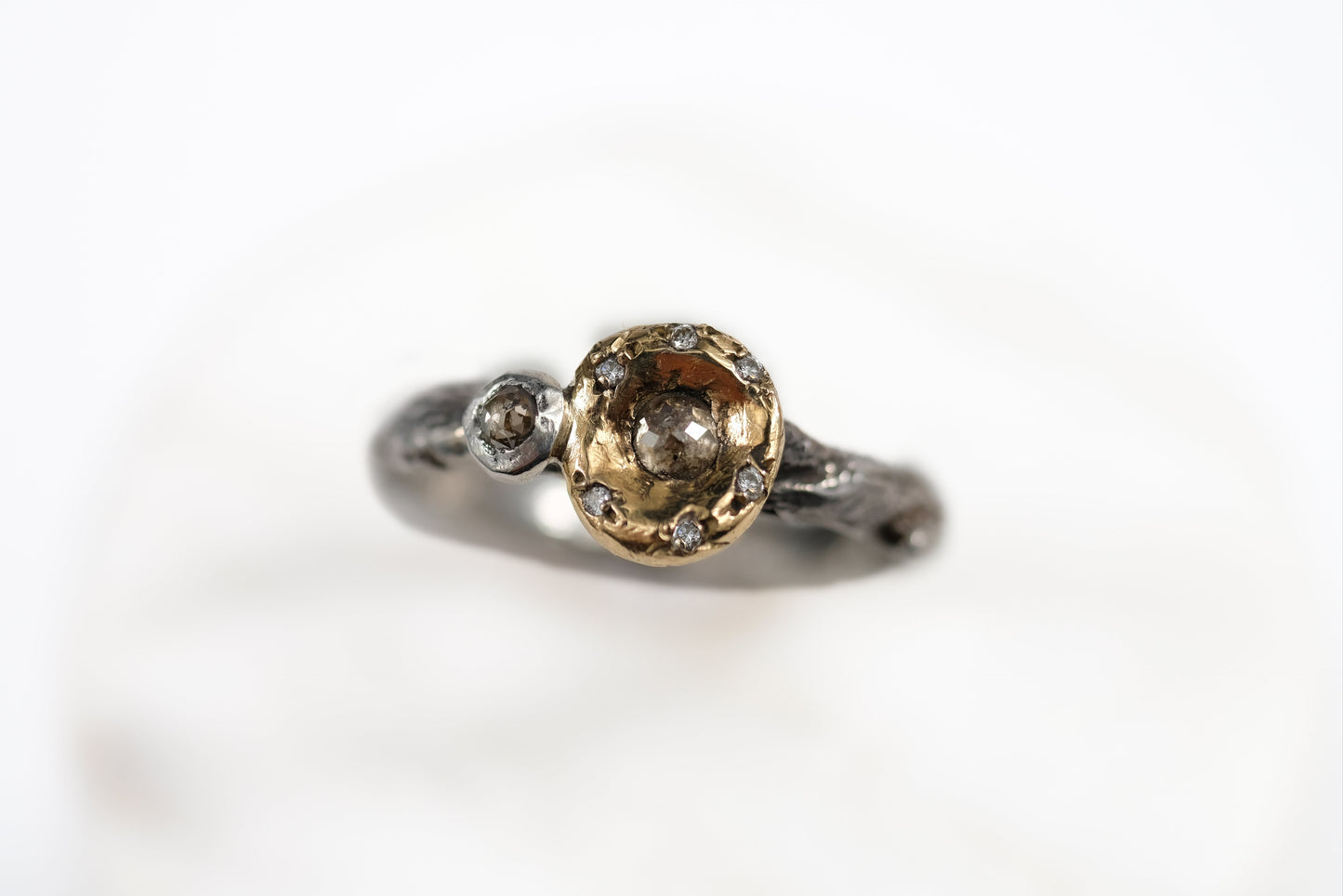 Gold nugget with diamonds ring